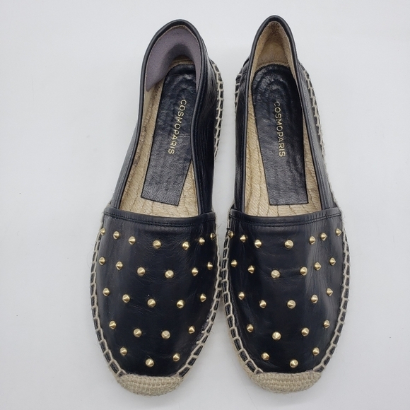 CosmoParis black leather gold studded espadrille shoes Women EU 38 Made in Spain - Picture 3 of 10